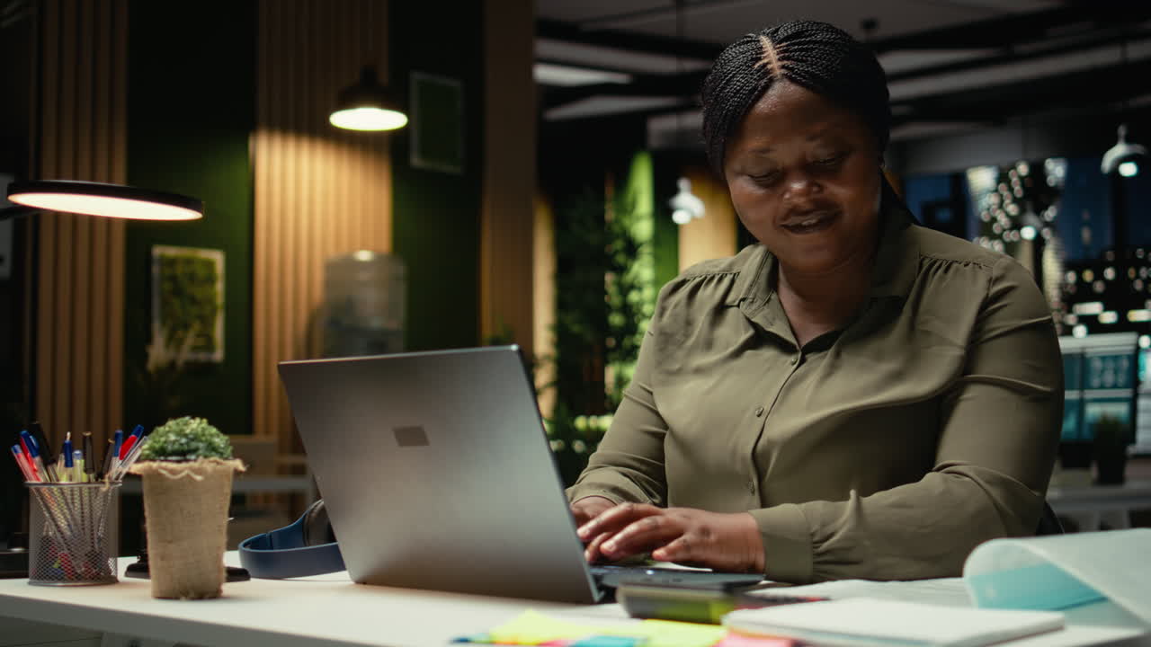 Businesswoman does critical thinking and proofreading documents