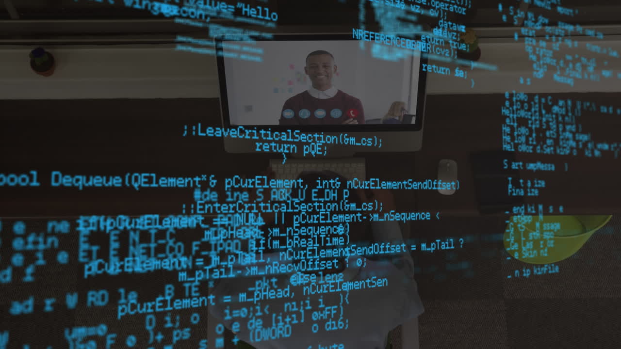 Data processing over business people using laptop