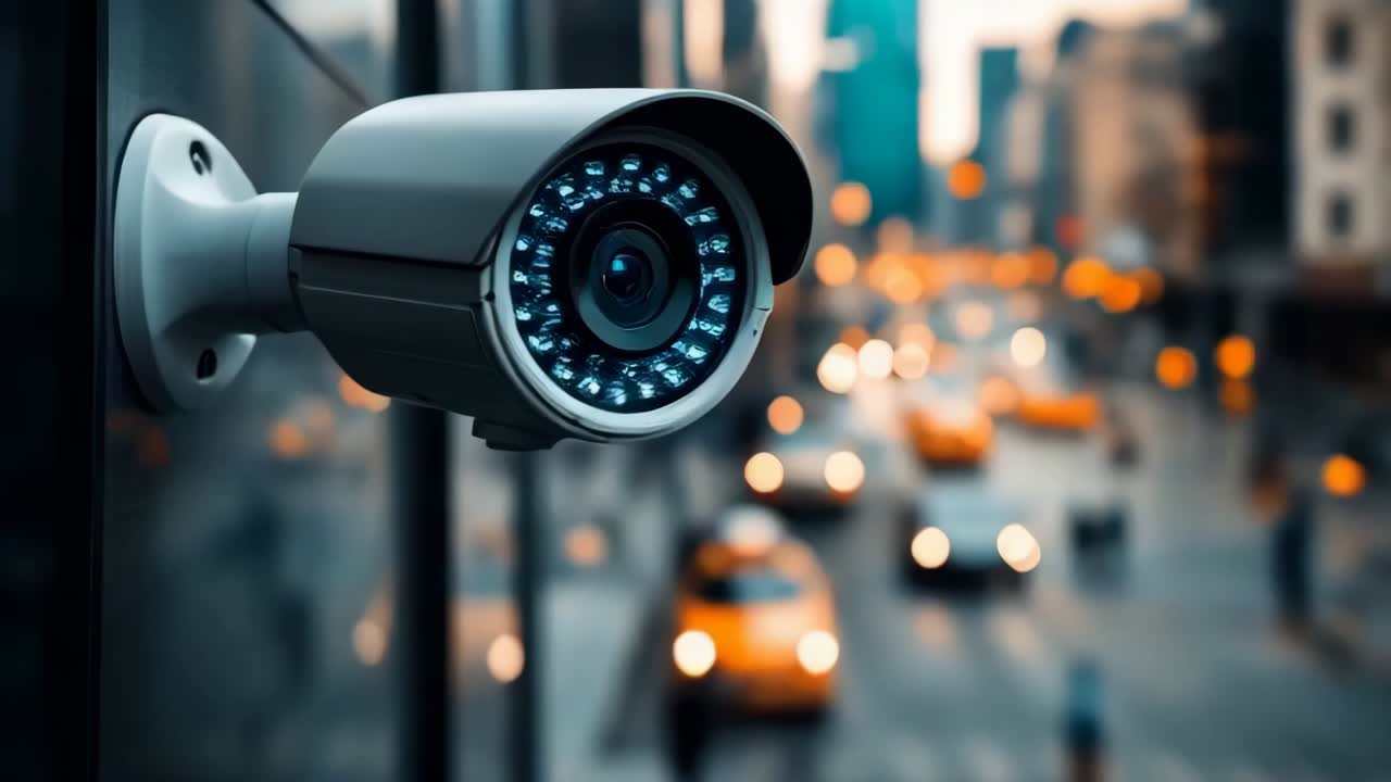 Surveillance and CCTV security camera in the street.