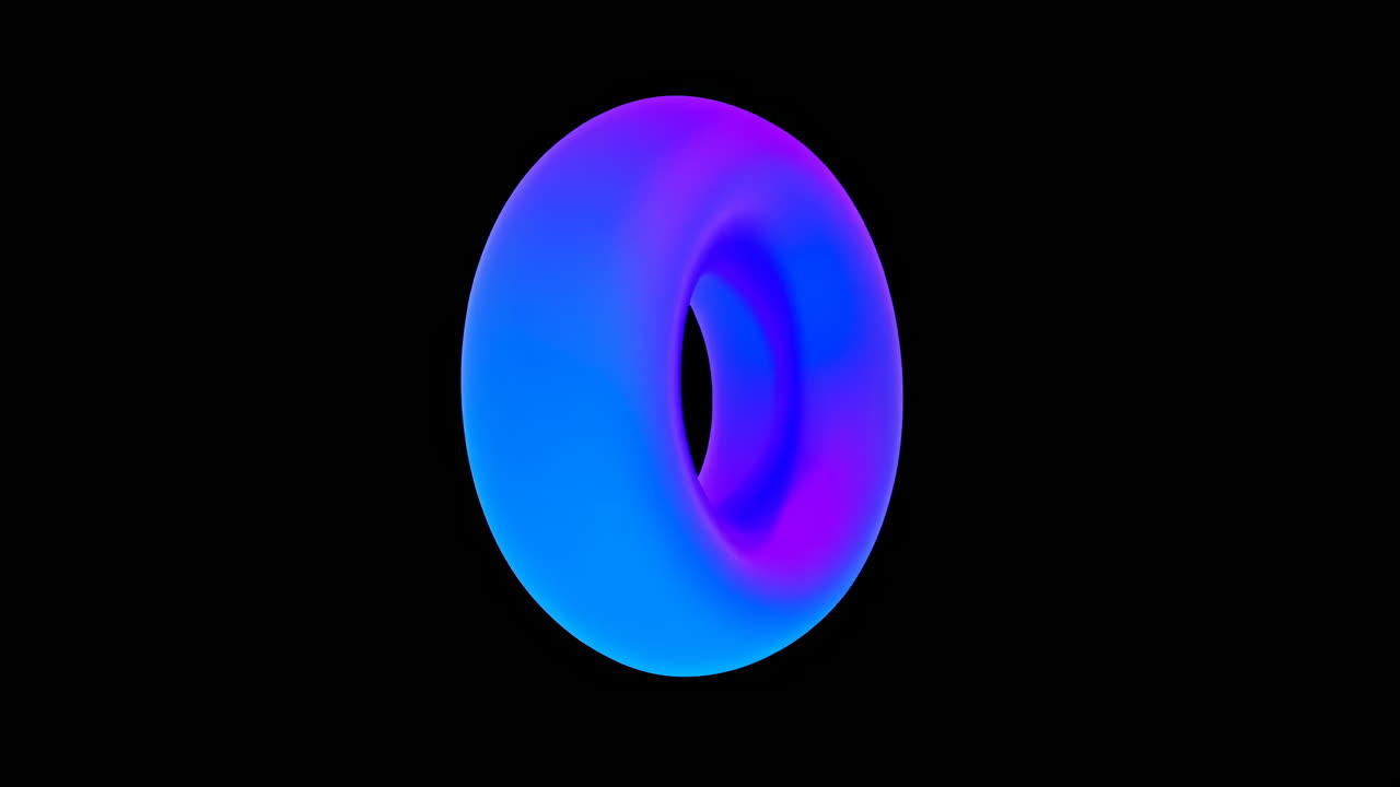 Rotating Blue and Purple Gradient Torus on Black Background