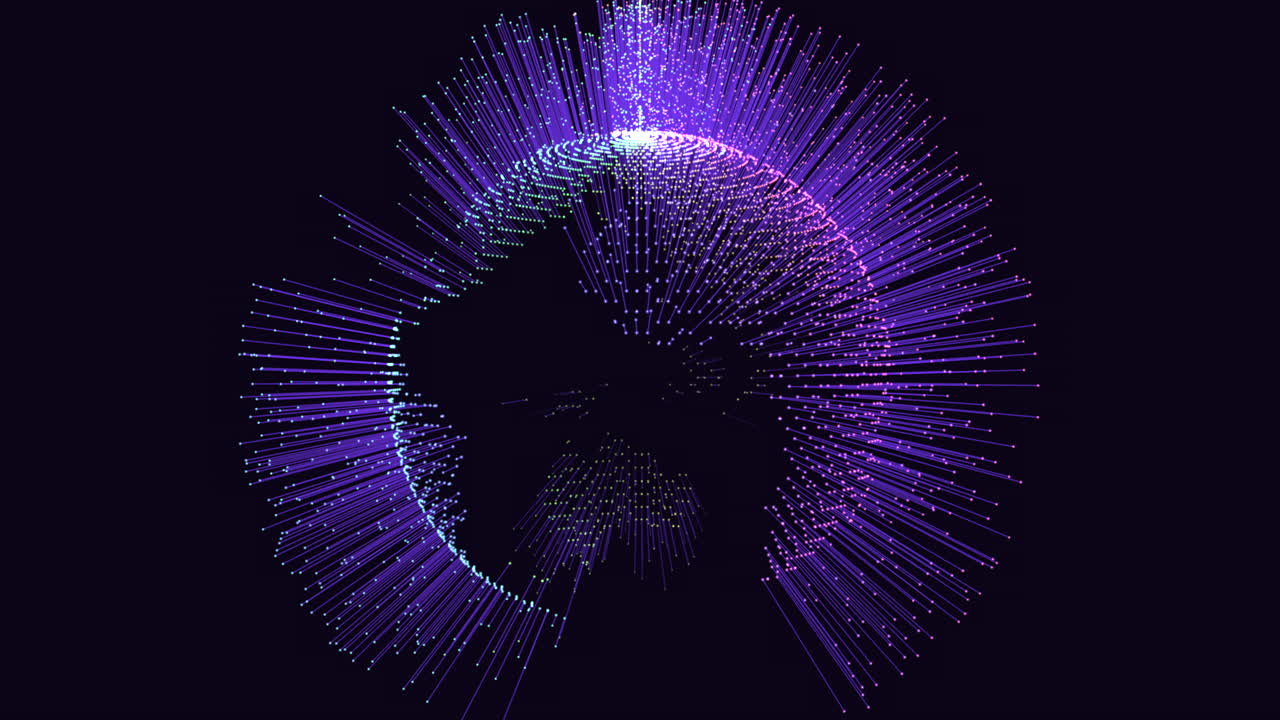 Futuristic sphere with neon lines and glitters on black gradient
