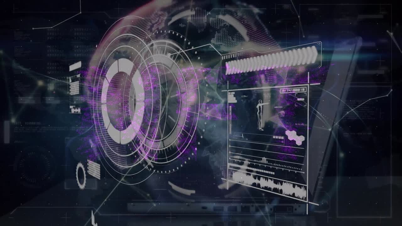 데이터 프로세싱과 세계를 스캔하는 범위의 애니메이션