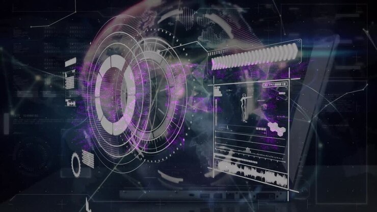 Animation of scope scanning over data processing and globe