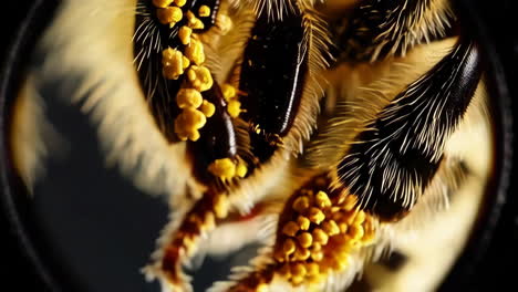 macro close-up of a bee's leg covered in pollen