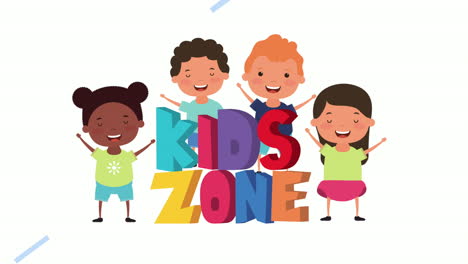 little interracial kids group with kids zone lettering