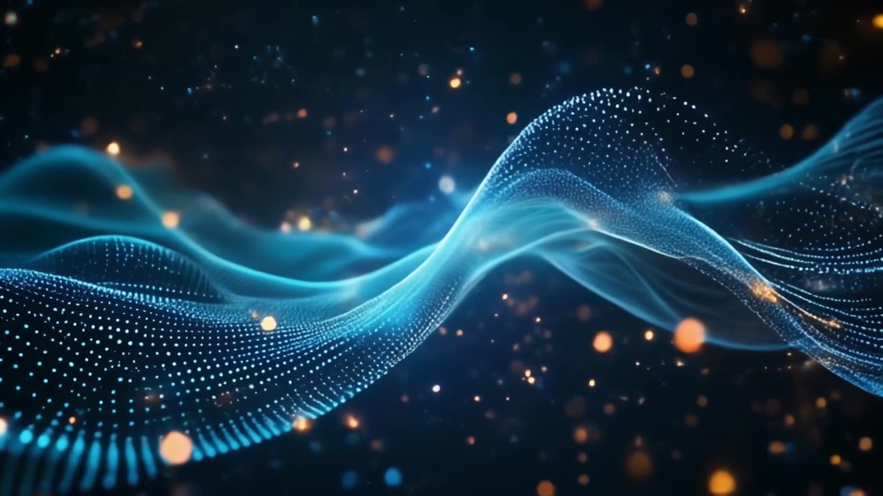 Abstract Blue Digital Wave With Floating Particles
