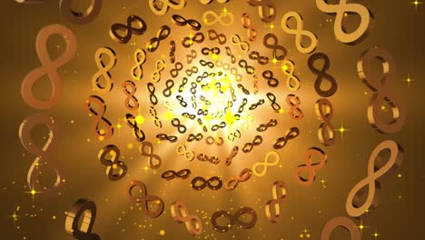 hermoso túnel animado 3d símbolo del infinito dorado