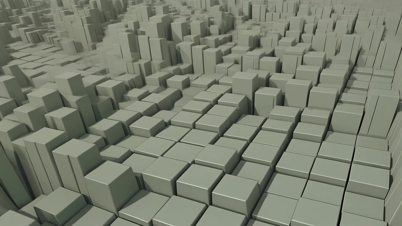 Animação 3D Abstrata de Cubos Cinzas Subindo e Descendo