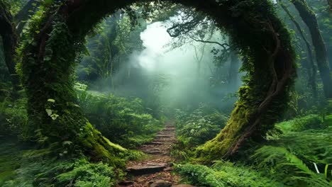 a path in the middle of a lush green forest