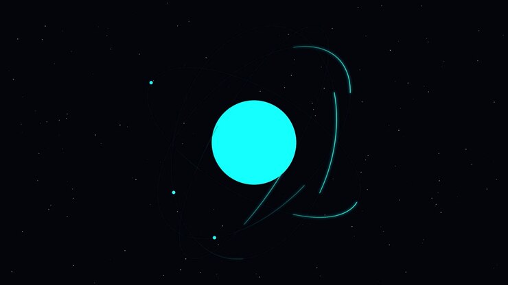 Animated Atom Model Rotating in Deep Space