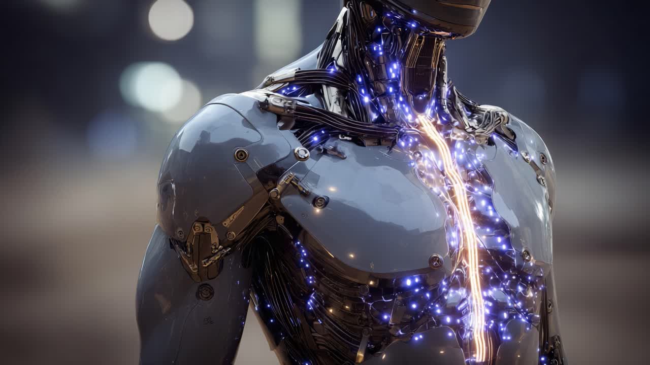 Futuristic Android Showcase: A Stunning Close-Up on the Glowing Internal Mechanics and Sleek Design of a Highly Advanced Robotic Entity