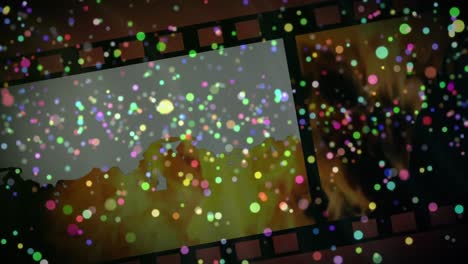 Animation-of-colourful-dots-moving-over-black-background