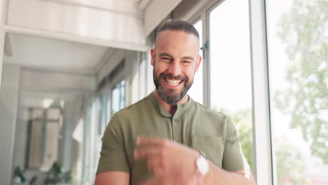 Peace,-happy-and-portrait-of-a-businessman-walking