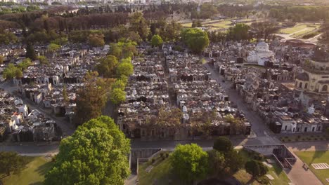 aerial forward over chacarita cemetery in buenos aires city