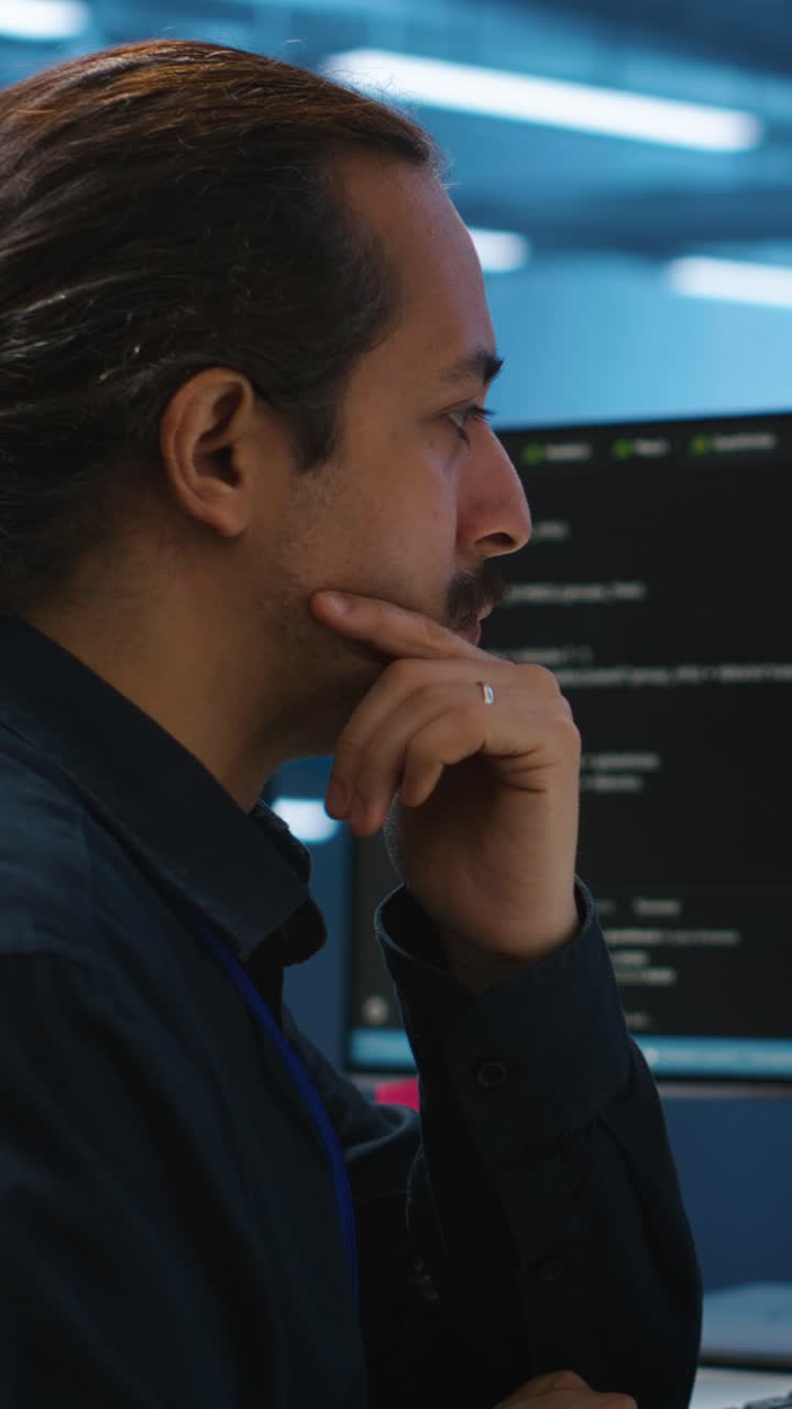 Professioneller Mann, der sich auf den Computerbildschirm konzentriert