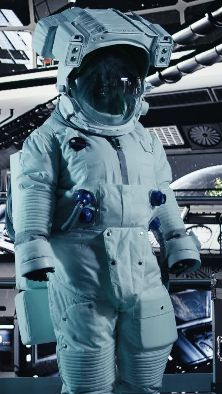 Vertical video Failed mission alert light flashing in spaceship during flight to alien planet