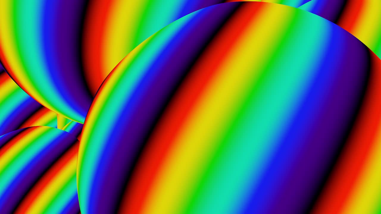 Velké kulovité tvary s vícebarevnými pruhy. Počítačem generované 3D vykreslení kulatých objektů s živými barvami.