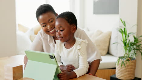 Black-family,-mother-and-child-on-tablet-video