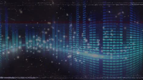 animación de interferencia sobre puntos de luz y columnas azules sobre fondo negro