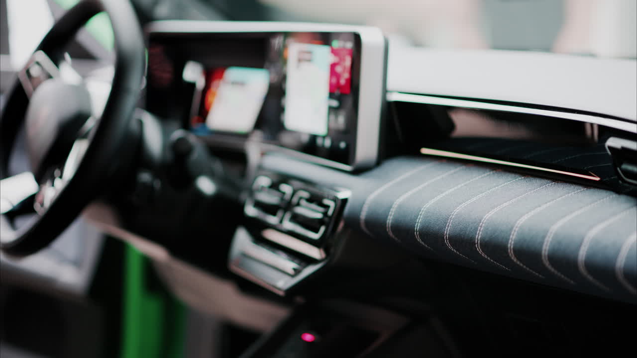 Blurry view of the interior of a new car