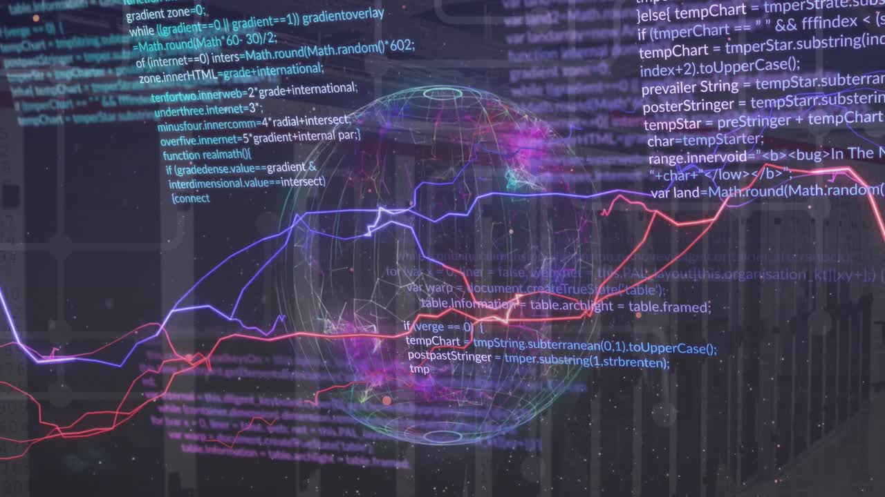 Animation of data processing over globe and computer servers