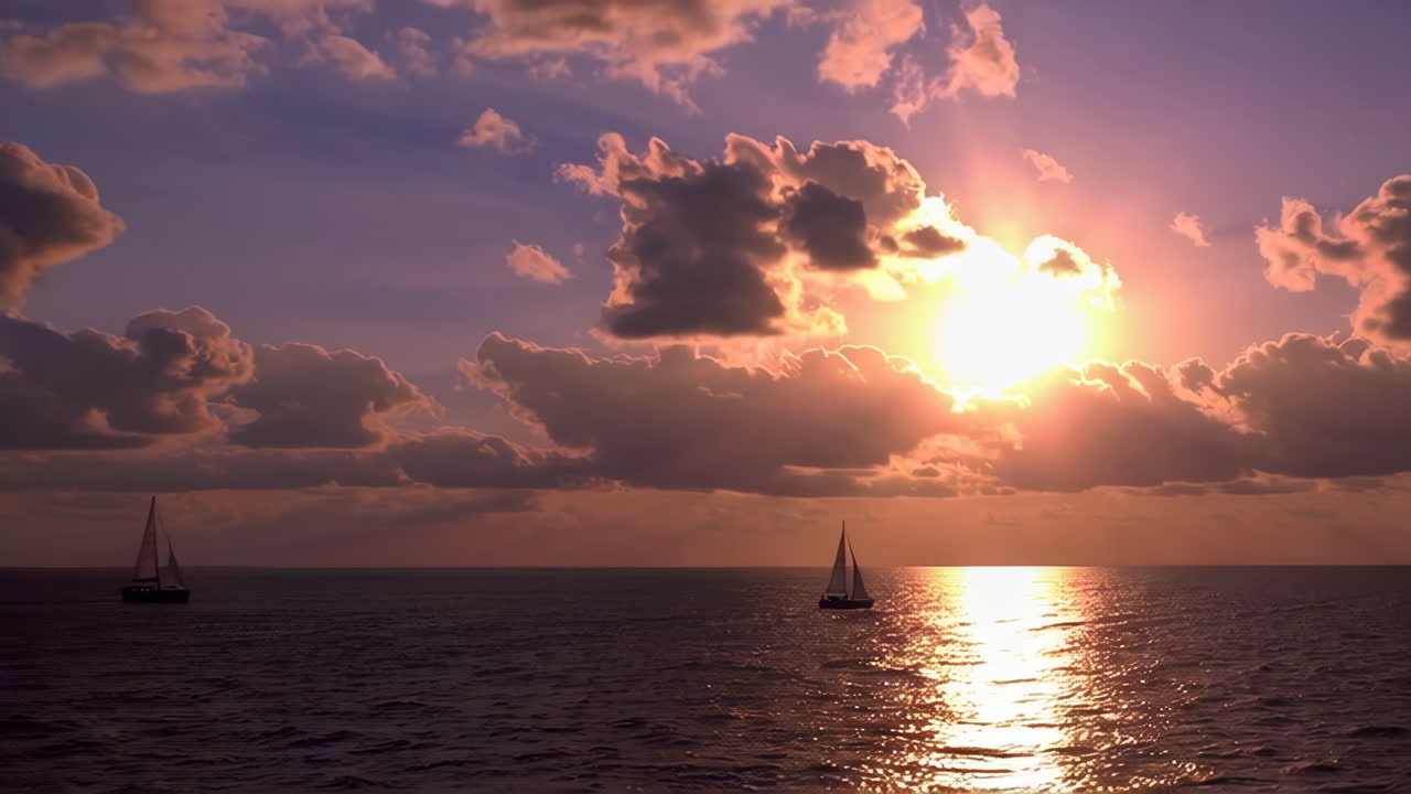 Sailboats at Sunset through Storm Clouds