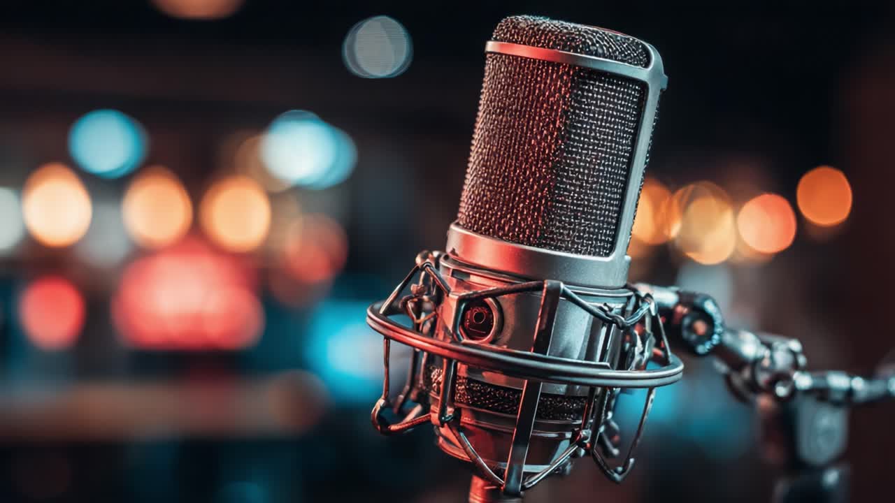 A Stunning Close-Up of a Professional Microphone Captured in Soft Lighting, Perfect for Recording and Broadcasting High-Quality Audio Content