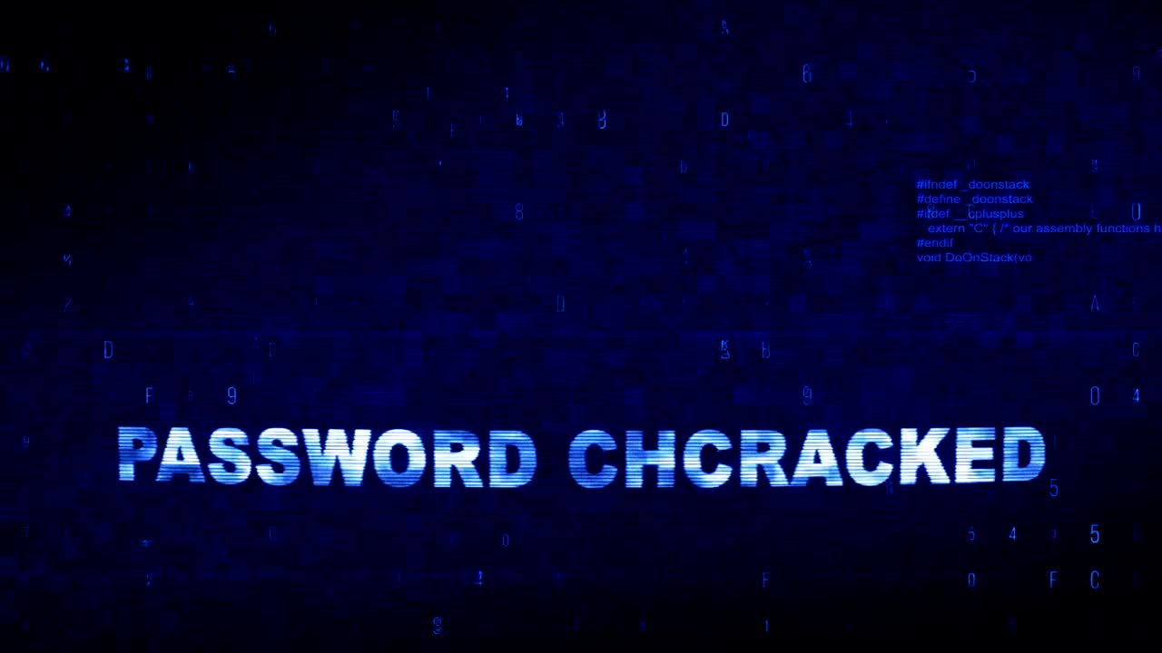 Password ChCRACKED  Text Digital Noise Twitch Glitch Distortion Effect Error Animation.