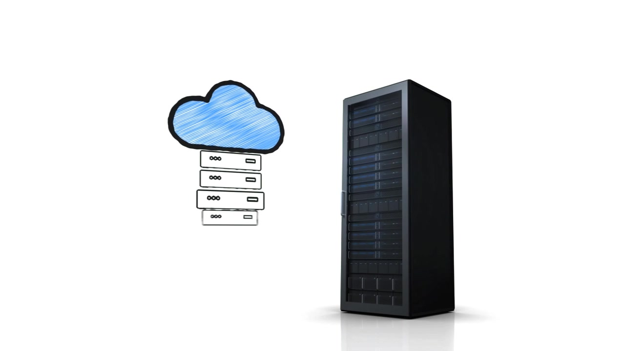 Animation of big data, network scheme and server on white background
