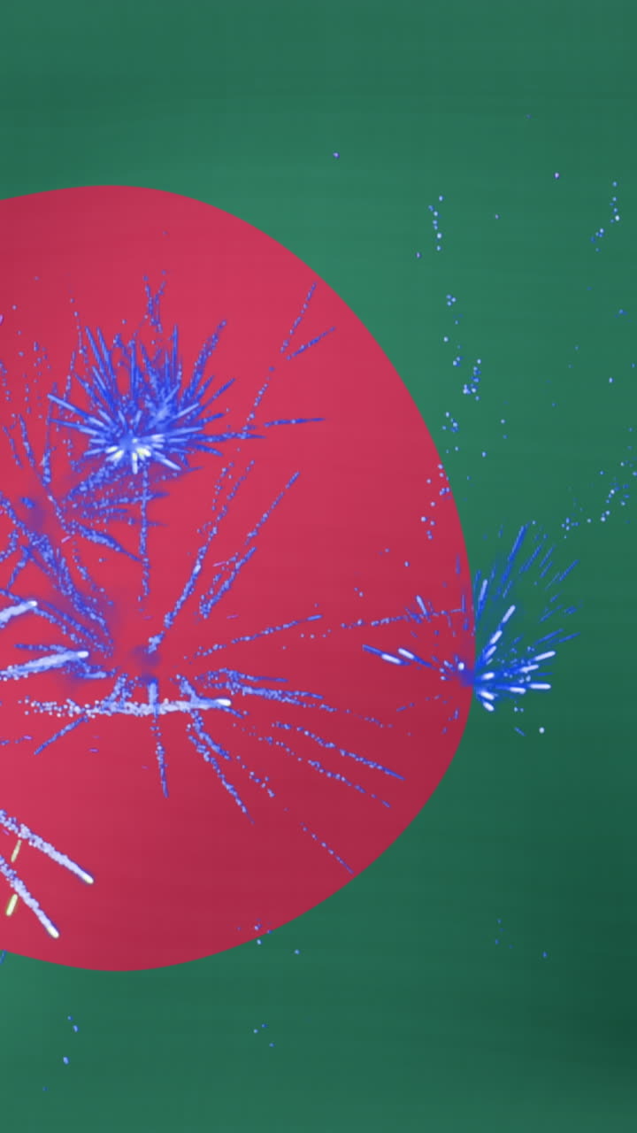 animación de fuegos artificiales sobre la bandera de bangladesh