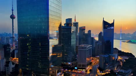 sunrise over shanghai skyline