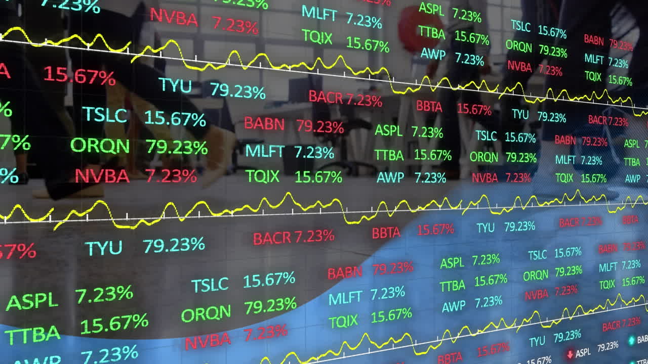 Animazione del mercato azionario su persone che camminano.