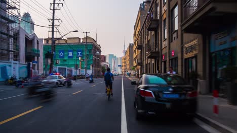 day light shanghai city bay traffic street bicycle ride pov panorama 4k time lapse china