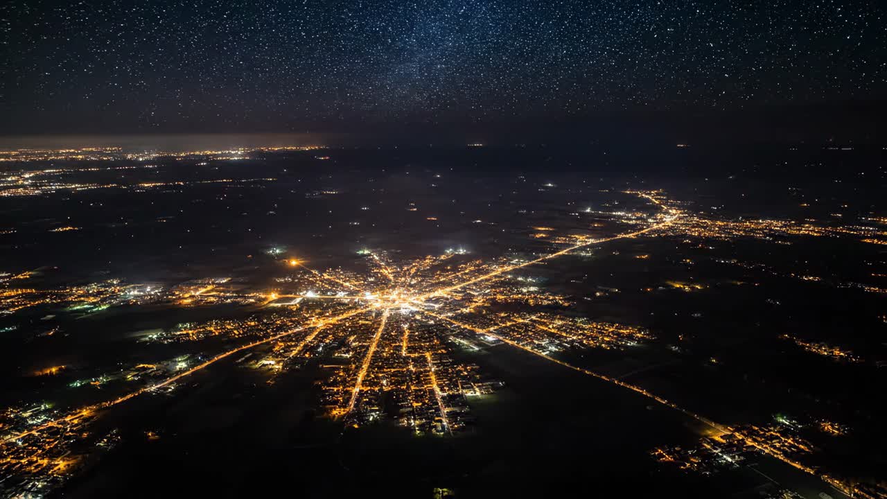 Aerial View of City at Night with Stars