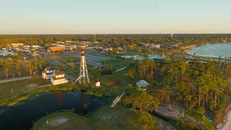 drone approach of the cape san blas lighthouse in port st