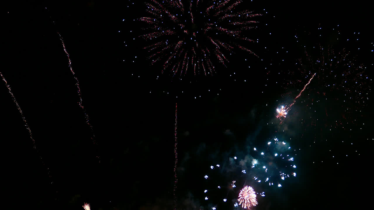 hermosa celebración abstracto colorido espectáculo de fuegos artificiales en el fondo de la noche