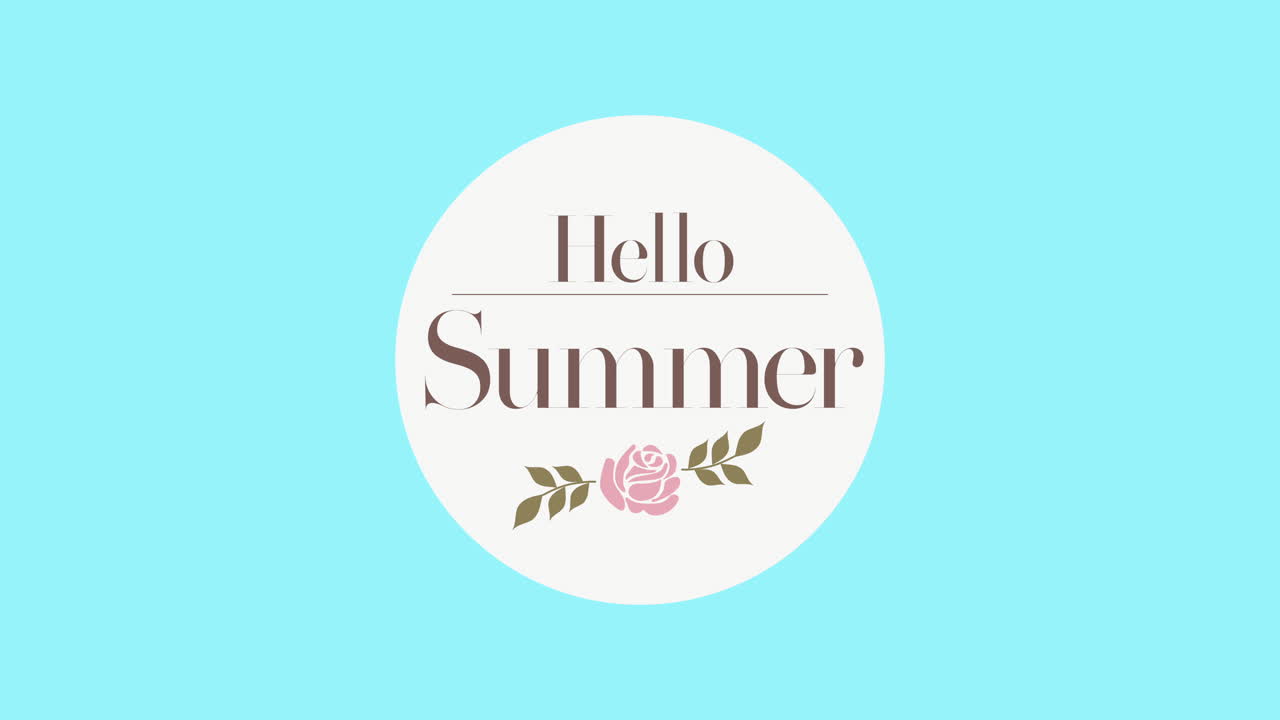 Hello Summer with retro red rose on blue gradient