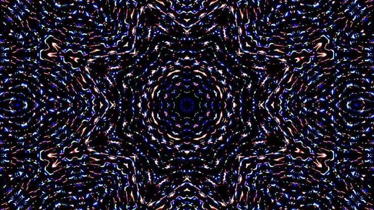 Krásný abstraktní kaleidoskop, který září, zářivé světlo, které reguluje jemné pohyby