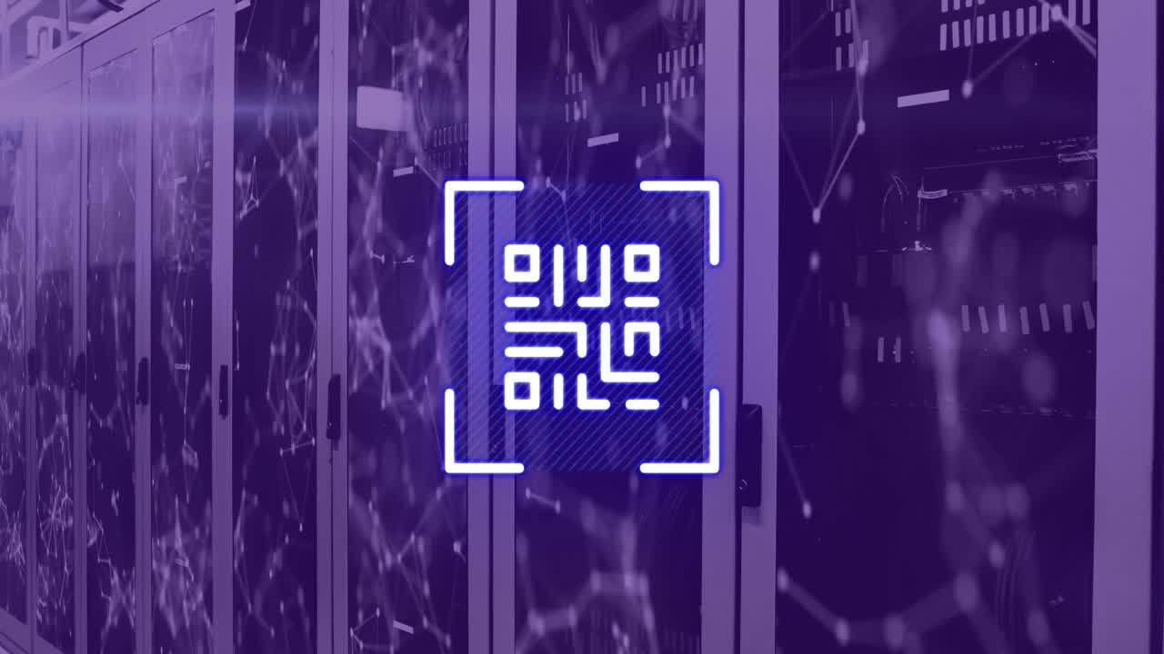 Animation of qr code over server room