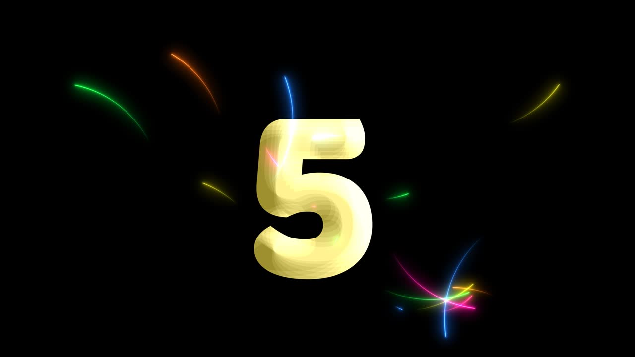 All rainbow neon arrows motion random crash fire work count down and white number reduce size
