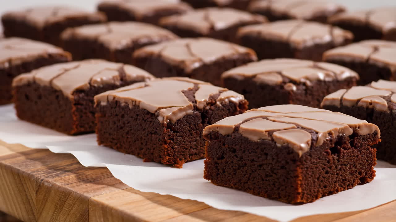 Rows of Chocolate Brownies with Glaze