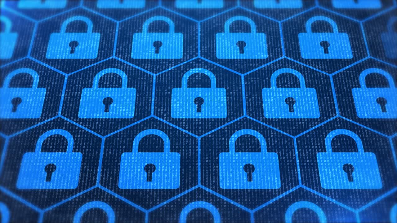 Closed padlock safety on digital loop background technology security concept lock protection system