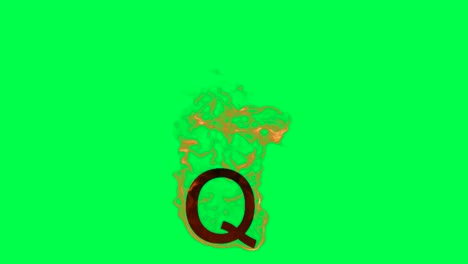 burning letter q on green screen