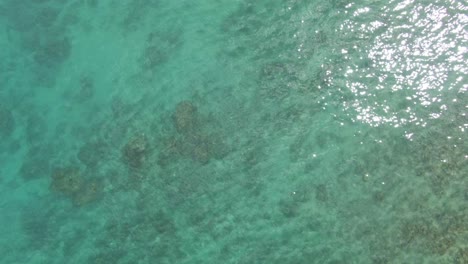 Nice-calming-zoom-out-shot-of-natural-nature-view-of-tranquil-shallow-sea-water-beach-from-Puerto-galera,-Philippines