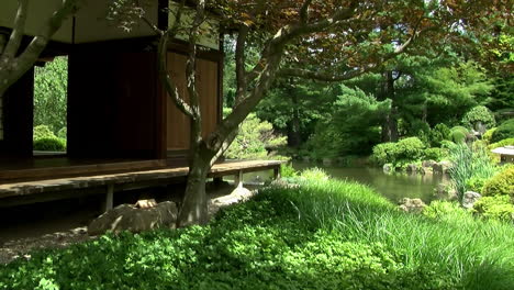 Camera-jibs-from-view-of-Japanese-garden-to-exterior-of-house