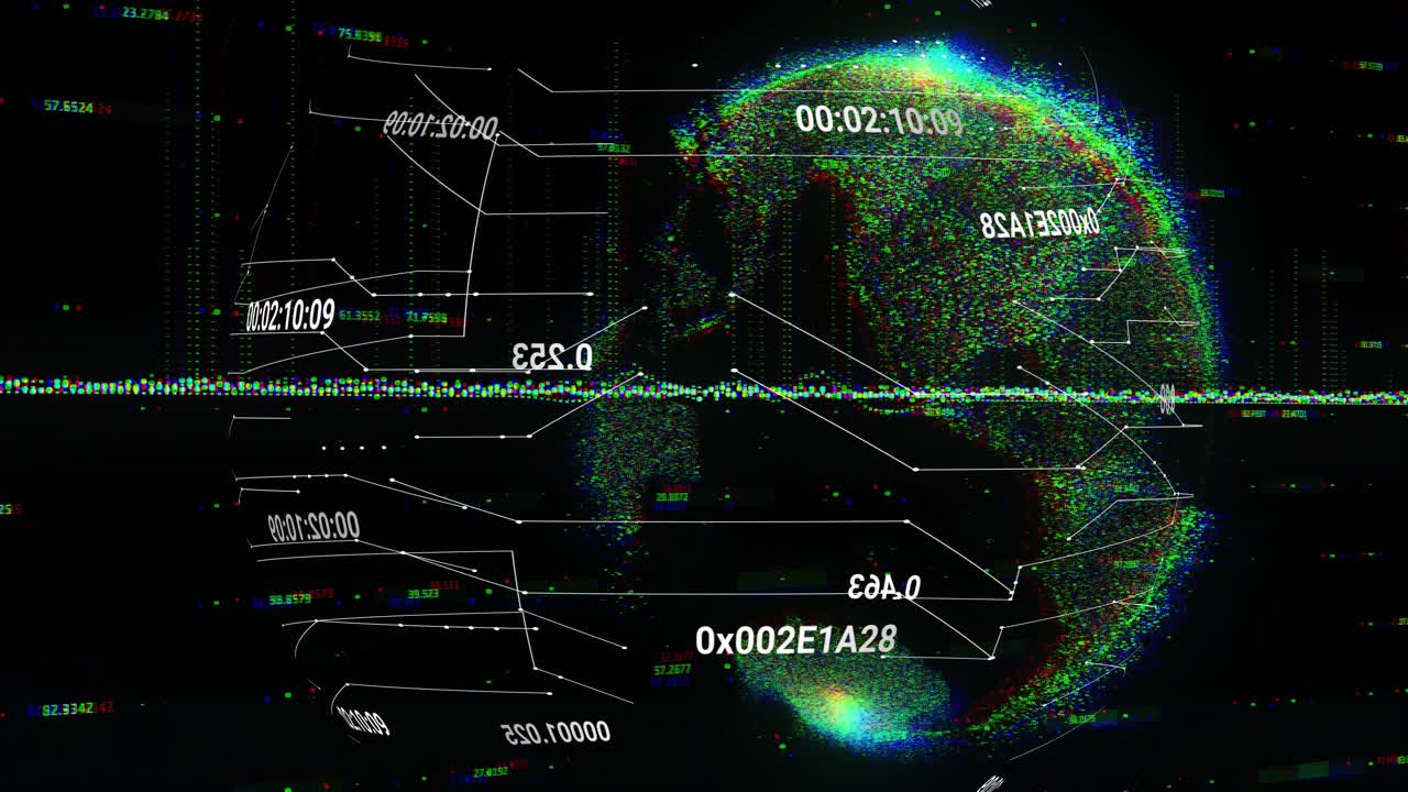3D sphere emerging right starting rotation updating timestamps and flickering labels for analysis