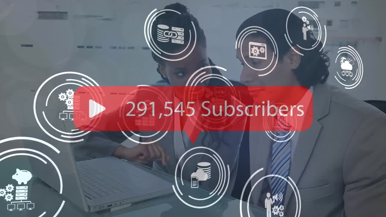 가입 텍스트의 애니메이션과 비즈니스 사람들 위의 아이콘으로 연결된 네트워크