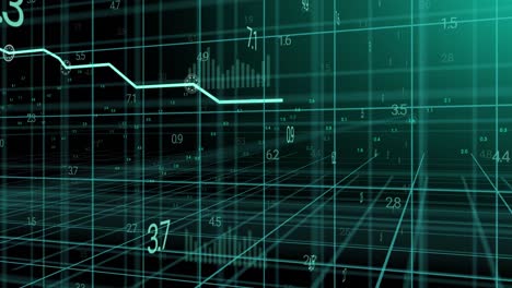 animation of data processing and grid on black background