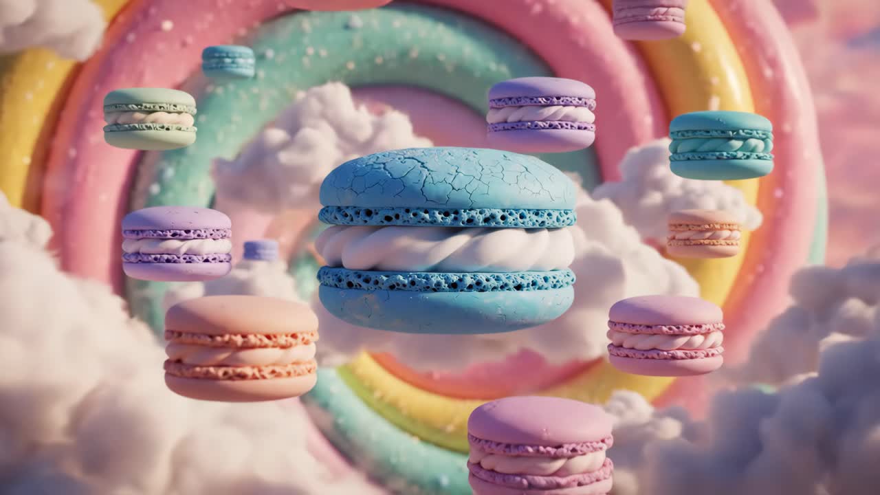 Colorful Macarons in a Whimsical Landscape