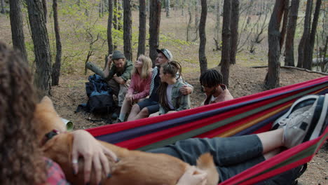 friends camping trip in forest